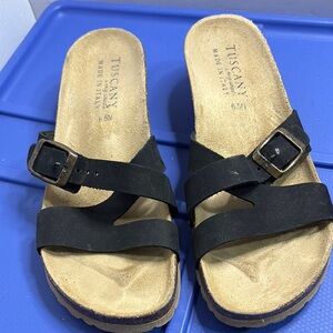 Tuscany Black Leather Women's Sandals Sz 6.5 EUC